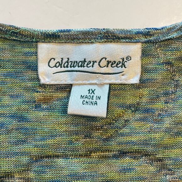 Coldwater Creek Faux Wrap Top Womens Size 1X Green Floral Long Sleeve Blouse - Picture 5 of 8